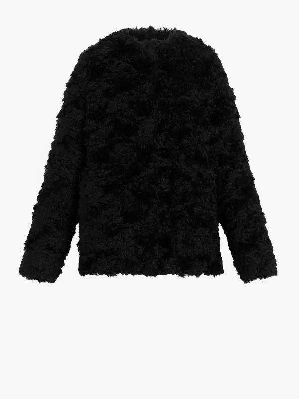 BETTYHILL Black Mohair Colarless Fur Jacket | LM-1002F