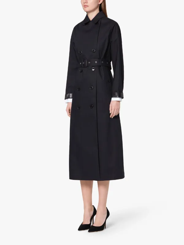 Black Bonded Cotton Long Trench Coat 