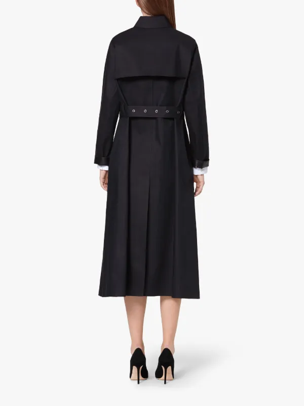 Black Bonded Cotton Long Trench Coat 