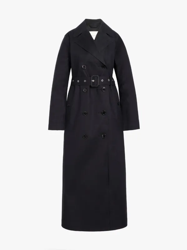 Black Bonded Cotton Long Trench Coat 