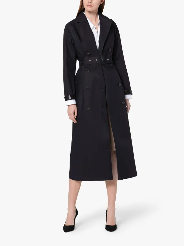 Black Bonded Cotton Long Trench Coat 