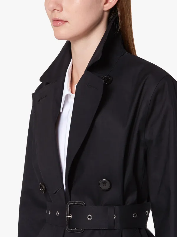 Black Bonded Cotton Long Trench Coat 