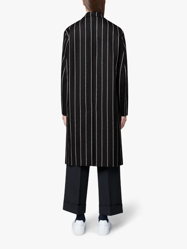 Black Chalk Stripe Wool Fly Fronted Coat