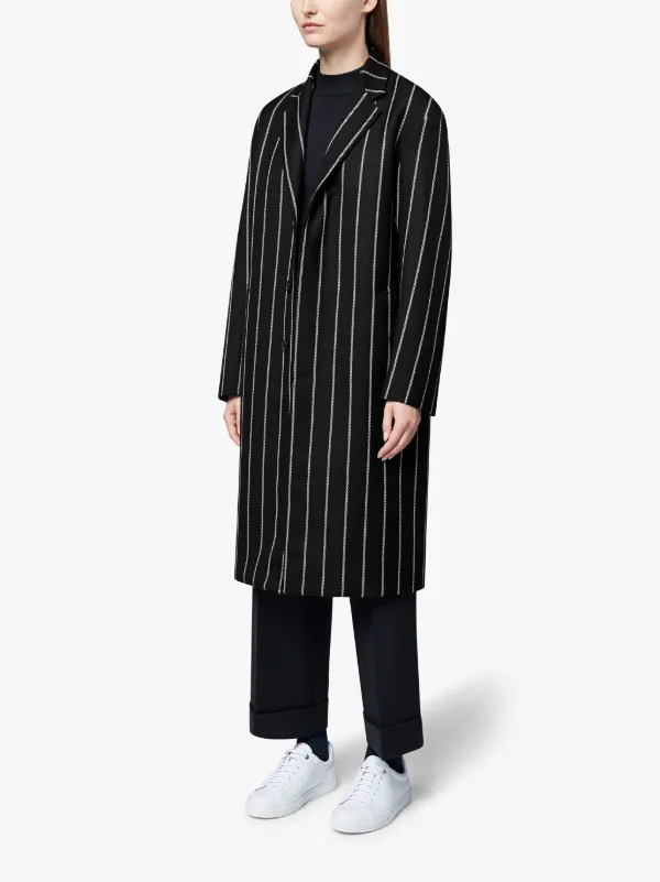 Black Chalk Stripe Wool Fly Fronted Coat