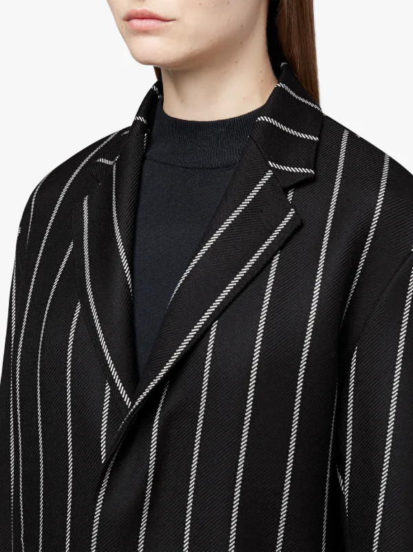 Black Chalk Stripe Wool Fly Fronted Coat