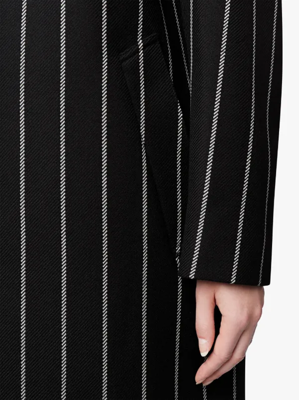 Black Chalk Stripe Wool Fly Fronted Coat