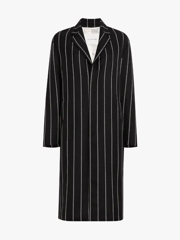 Black Chalk Stripe Wool Fly Fronted Coat