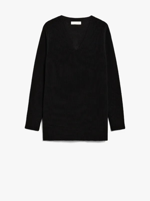 Black Cotton V-Neck Sweater