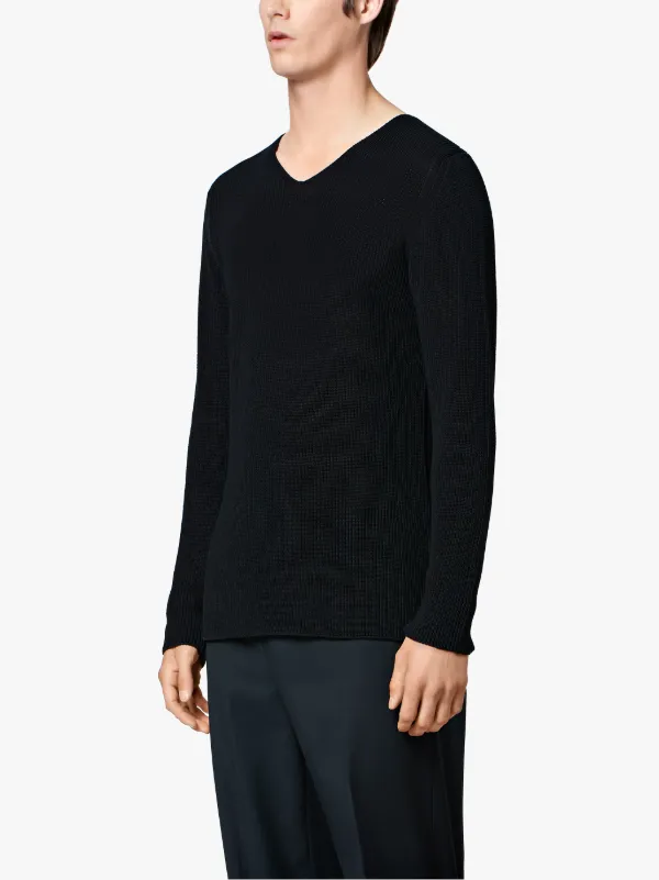 Black Cotton V-Neck Sweater