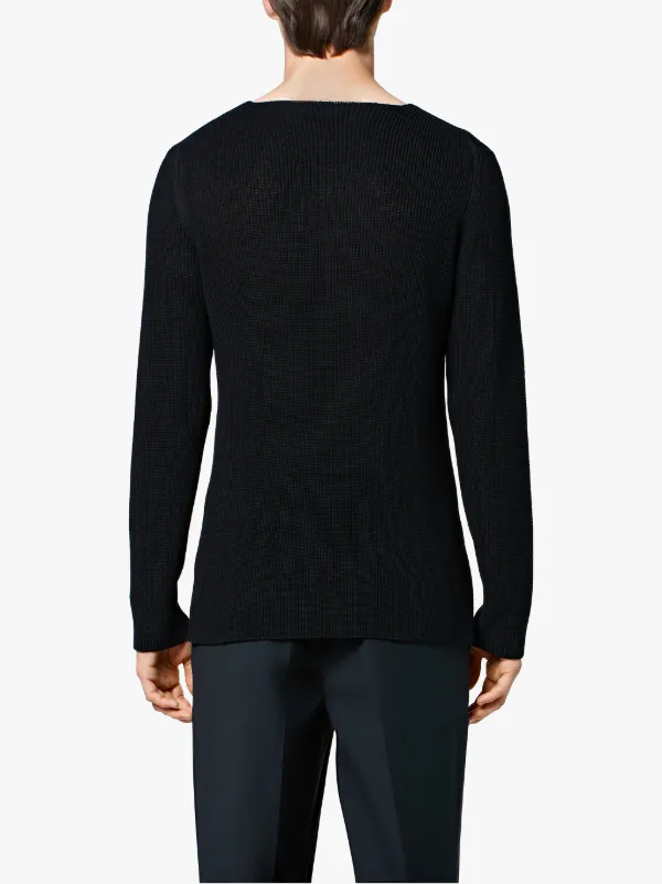 Black Cotton V-Neck Sweater