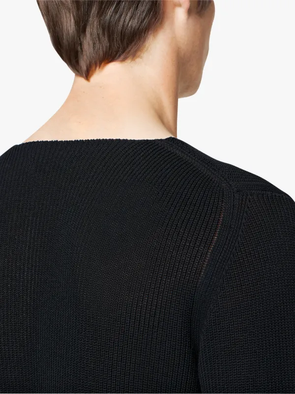 Black Cotton V-Neck Sweater