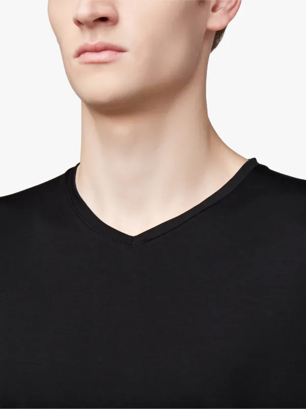 Black Cotton V-Neck T-Shirt | GCS-026