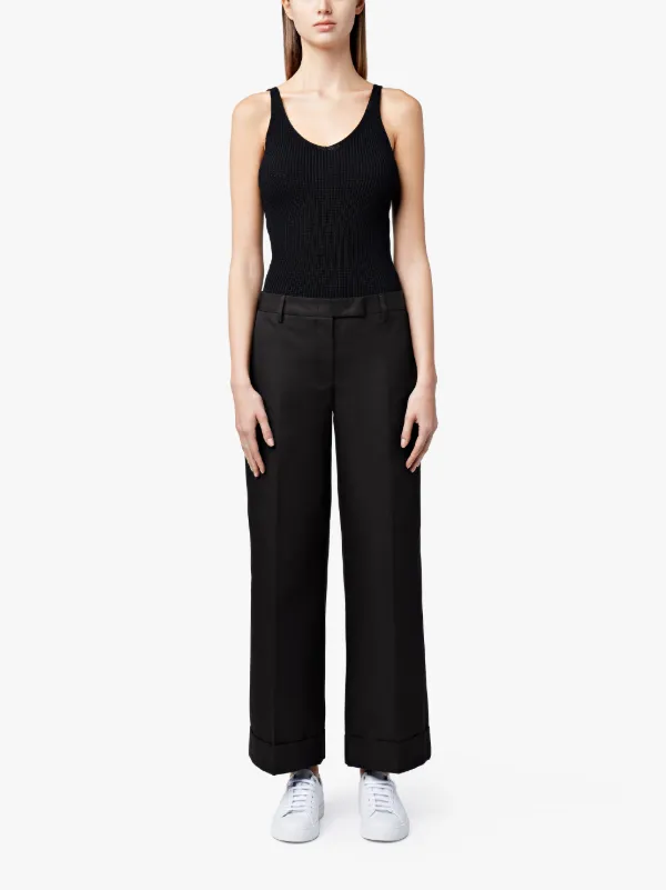 Black Cotton Wide Leg Trousers