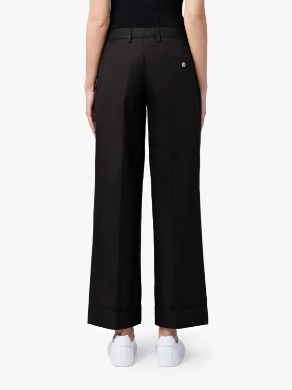 Black Cotton Wide Leg Trousers