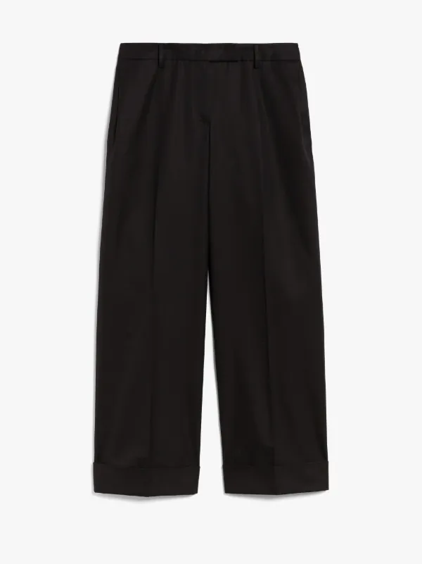 Black Cotton Wide Leg Trousers