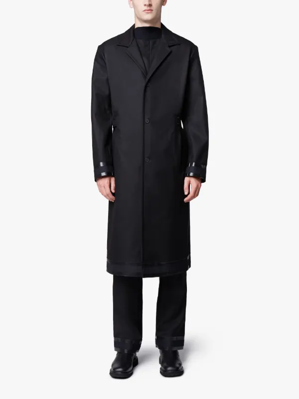 Black Hidden Belt Wool Trench Coat 