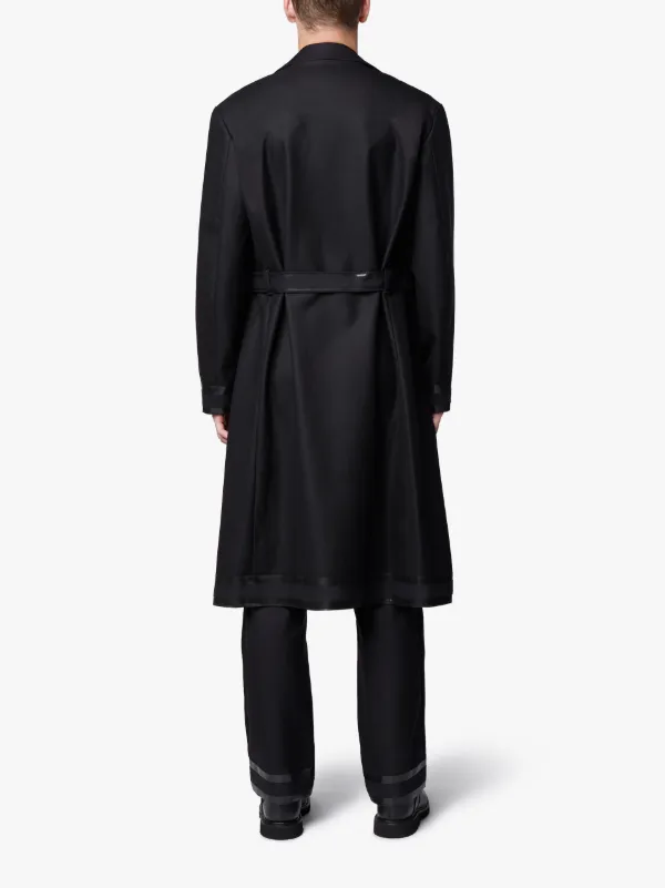 Black Hidden Belt Wool Trench Coat 