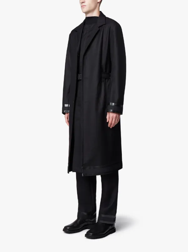 Black Hidden Belt Wool Trench Coat 