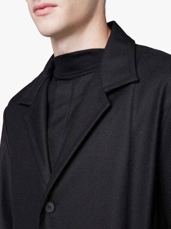 Black Hidden Belt Wool Trench Coat 