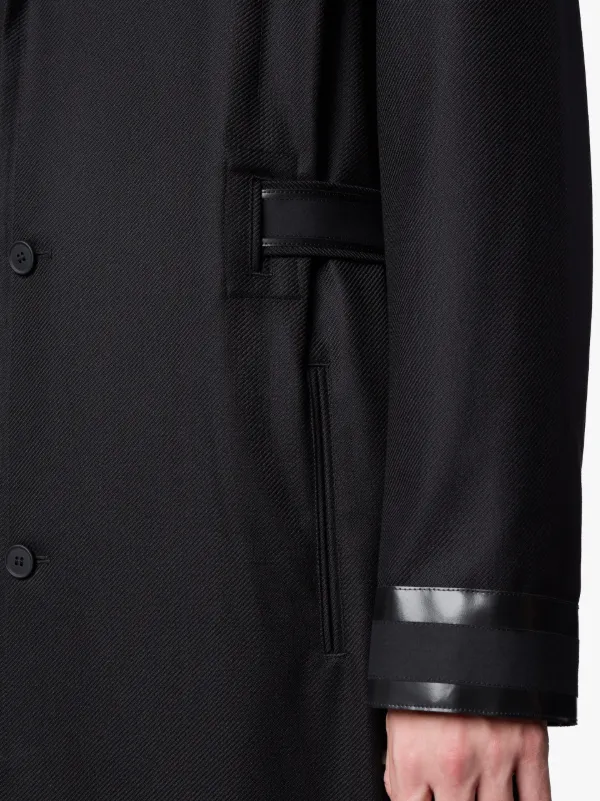 Black Hidden Belt Wool Trench Coat 