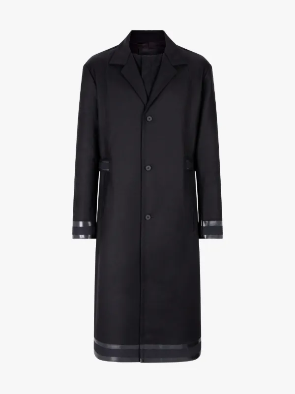 Black Hidden Belt Wool Trench Coat 