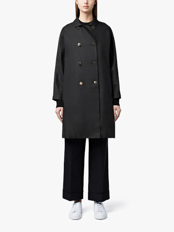 Black Linen Storm System Double Breasted Coat