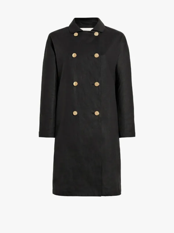 Black Linen Storm System Double Breasted Coat