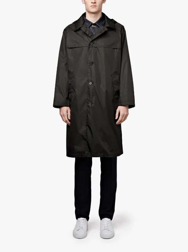 Black Nylon Hooded Coat