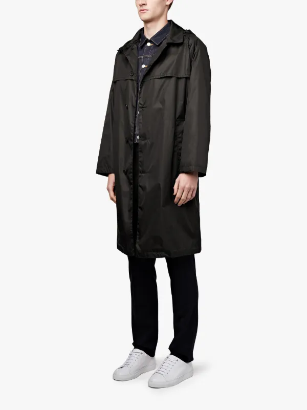 Black Nylon Hooded Coat