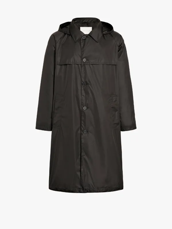 Black Nylon Hooded Coat