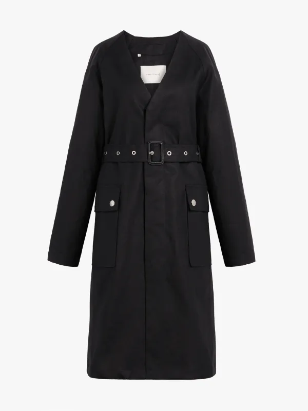 Black Storm System Linen V-Neck Coat LM-096B