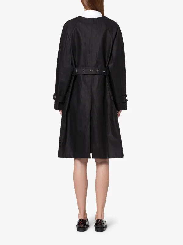 Black Storm System Linen V-Neck Coat LM-096B