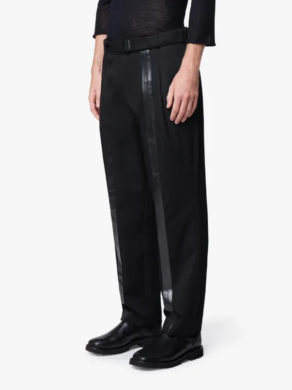 Black Wide Leg Textured Wool Trousers