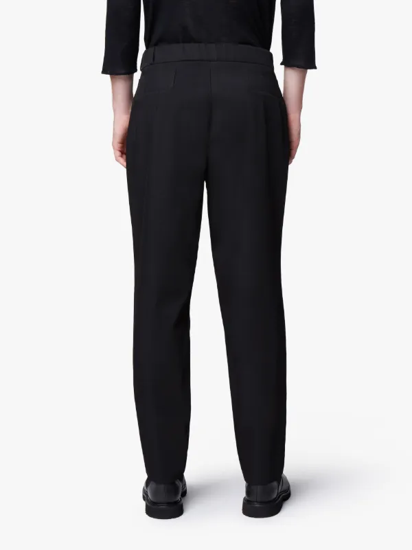 Black Textured Wool 0001 Mens Striped Trousers