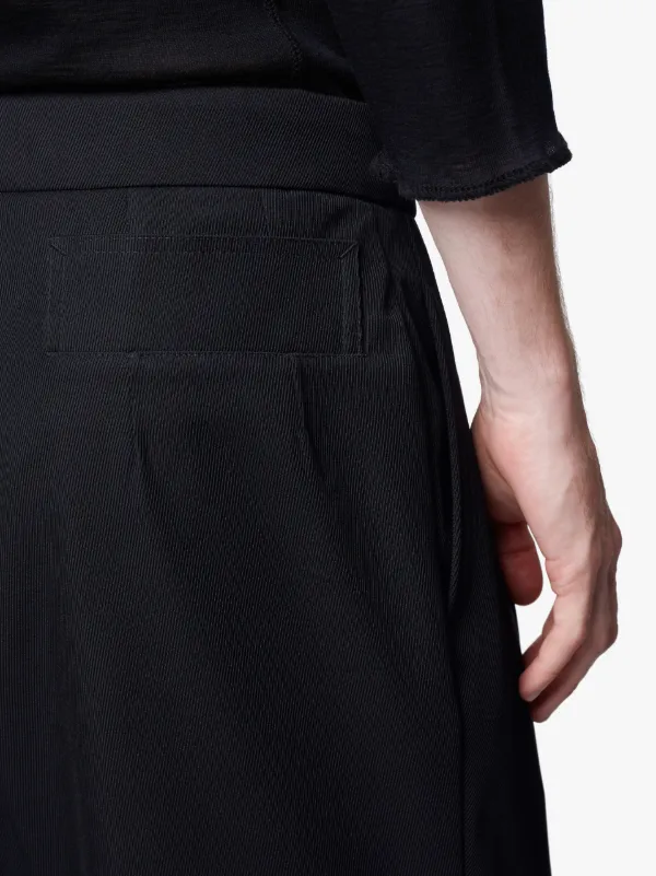 Black Wide Leg Textured Wool Trousers