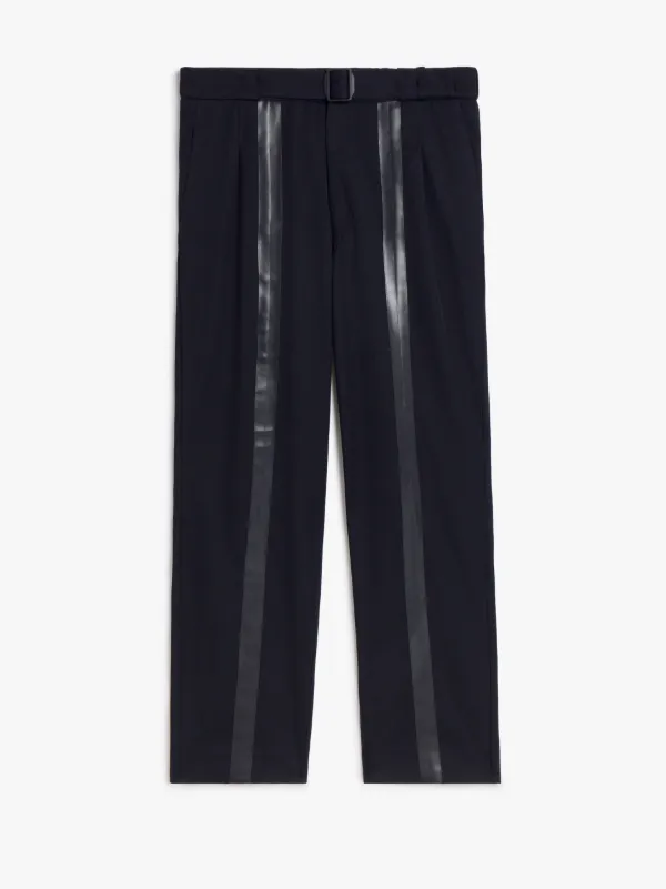 Black Wide Leg Textured Wool Trousers