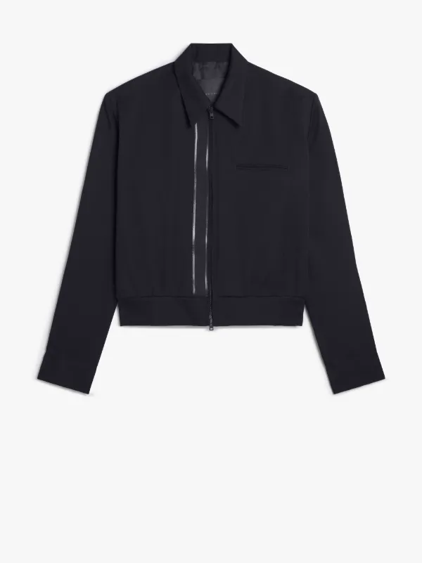 Black Wool Textured Crop Jacket