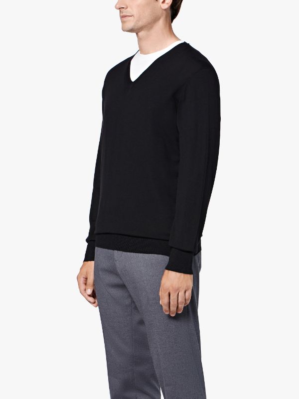 Black Wool V-Neck Sweater | GK-009