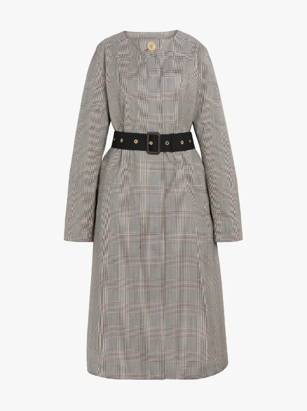 BLAIRMORE Glencheck Storm System Wool Collarless Trench Coat | LM-1032B