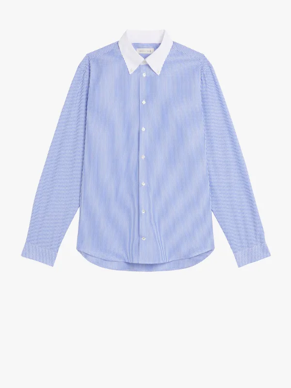 BLOOMSBURY Navy Stripe Cotton Oxford Shirt | GCS-100