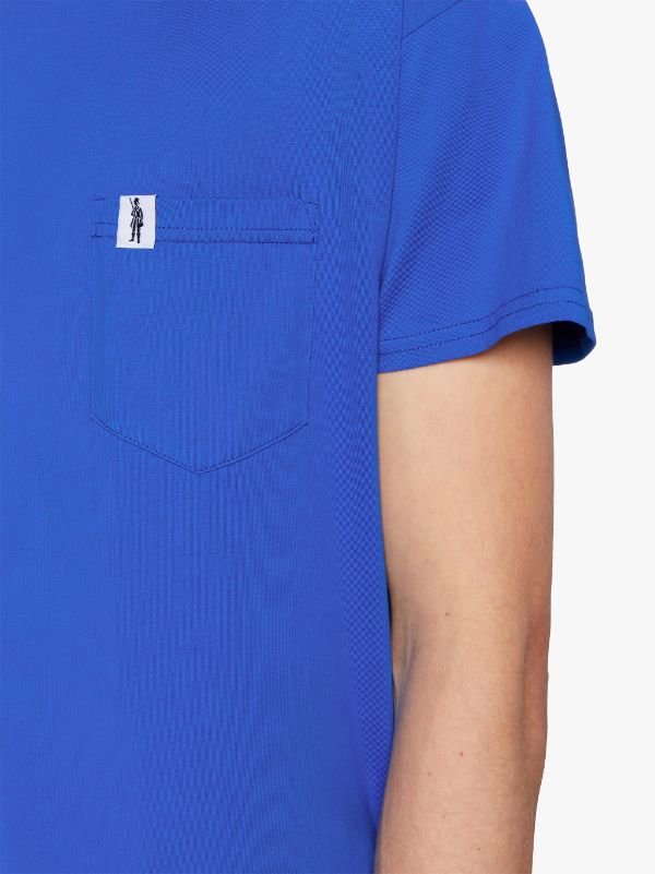 Blue Cotton Contrast Rib T-Shirt | GJM-219