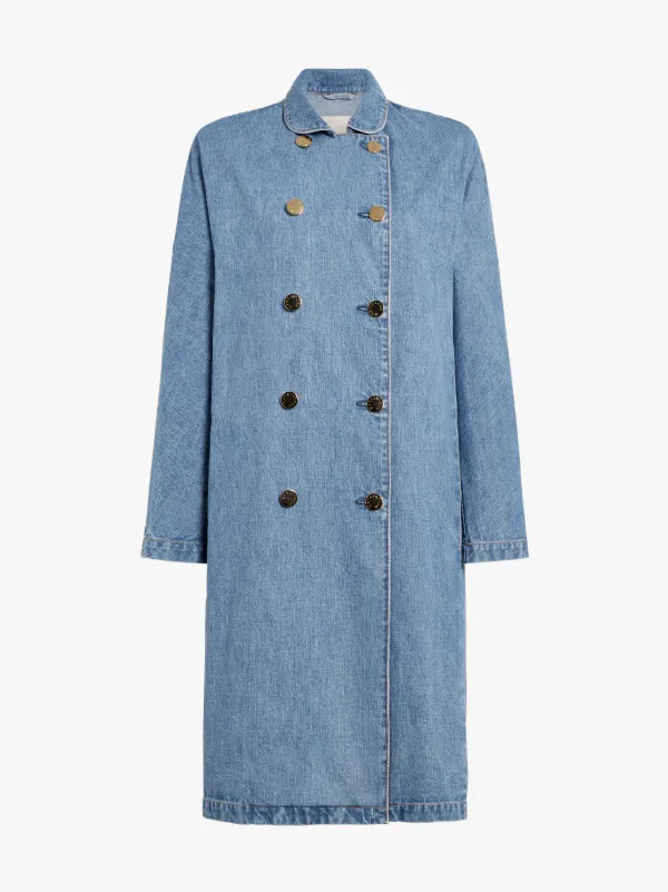 Blue Washed Double Breasted Denim Coat