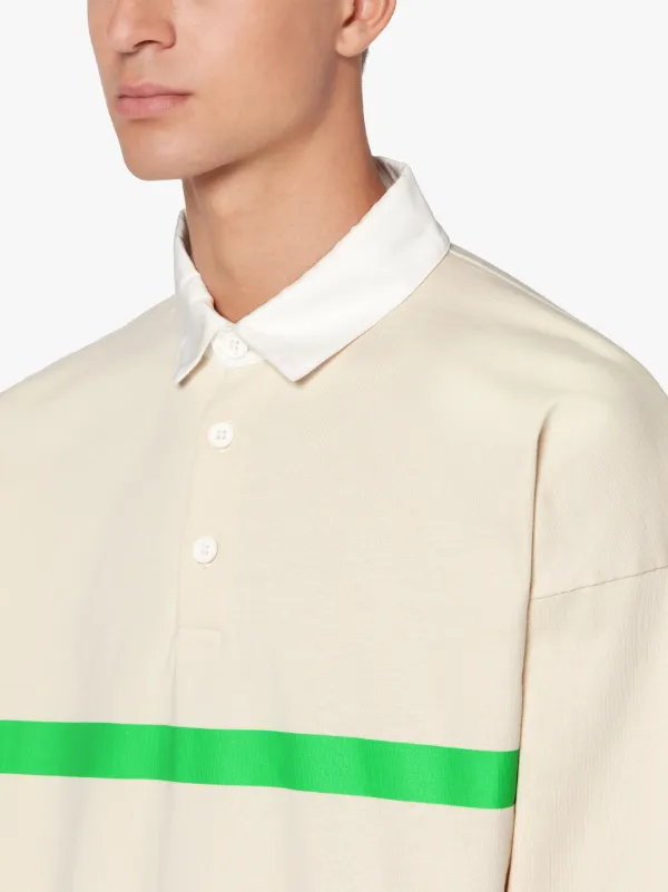 Bone White x Green Cotton Rugby Shirt | GJM-202