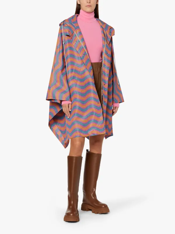 BONI Orange & Pink Wave Print Nylon Hooded Poncho | LMC-010