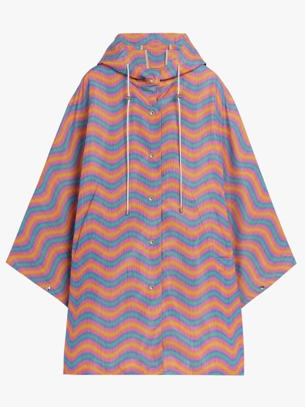 BONI Orange & Pink Wave Print Nylon Hooded Poncho | LMC-010
