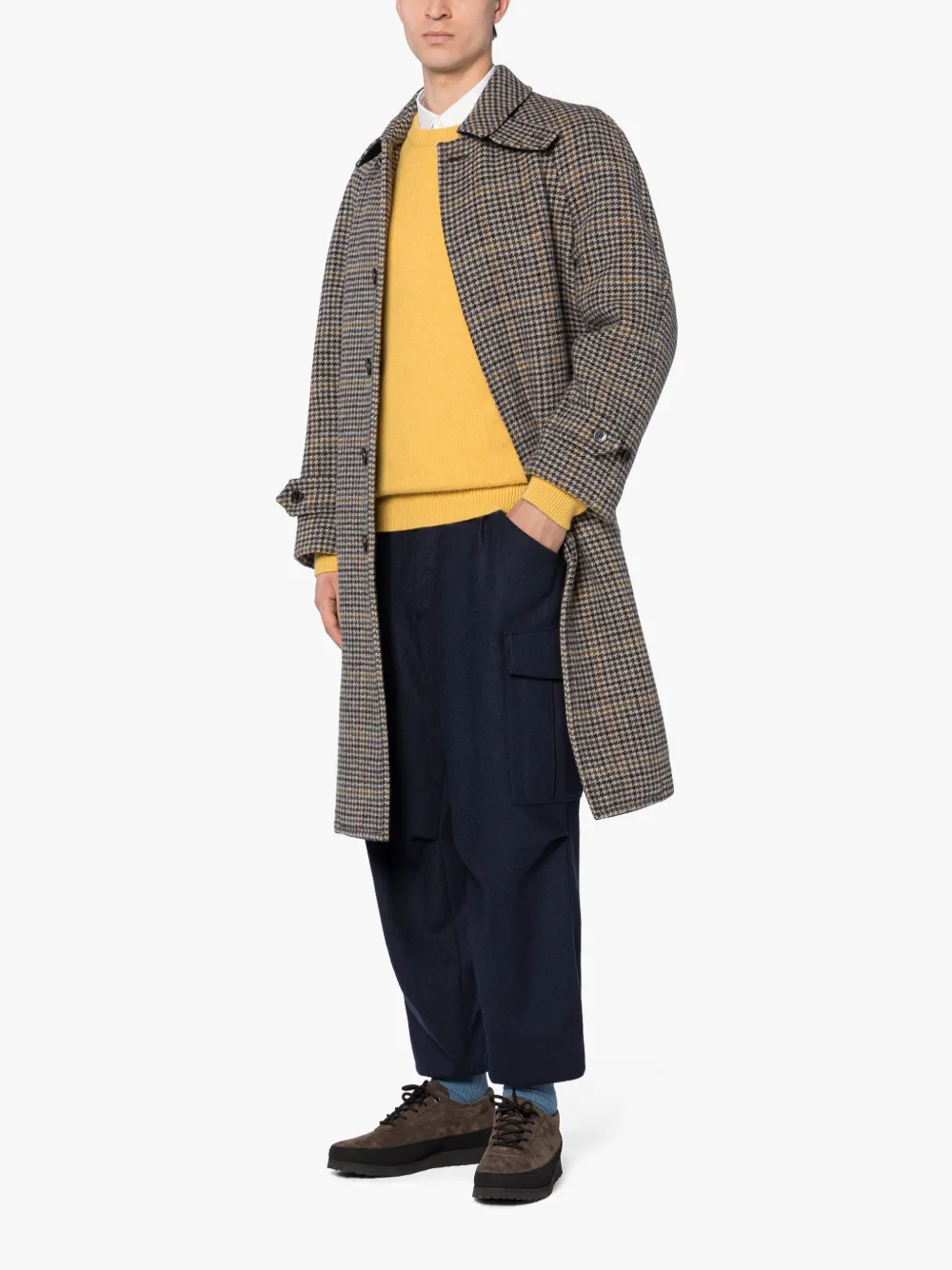 BOSTON Navy Check Wool Overcoat | Mackintosh