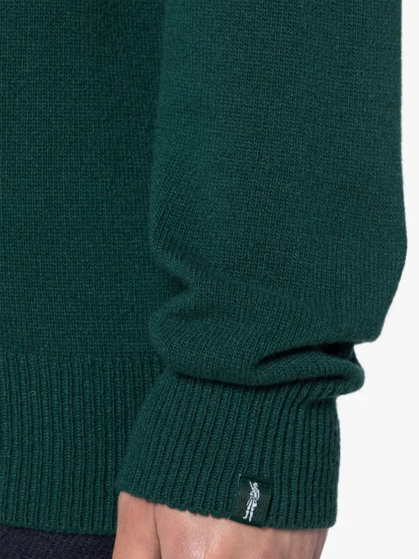 Bottle Green Merino Wool & Cashmere Logo Crewneck Sweater