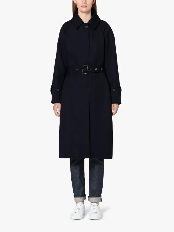 BRORA Navy Virgin Wool Single Breasted Trench Coat | LM-097F