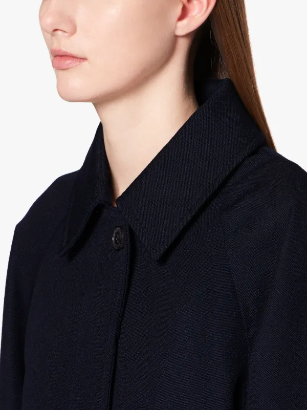 BRORA Navy Virgin Wool Single Breasted Trench Coat | LM-097F