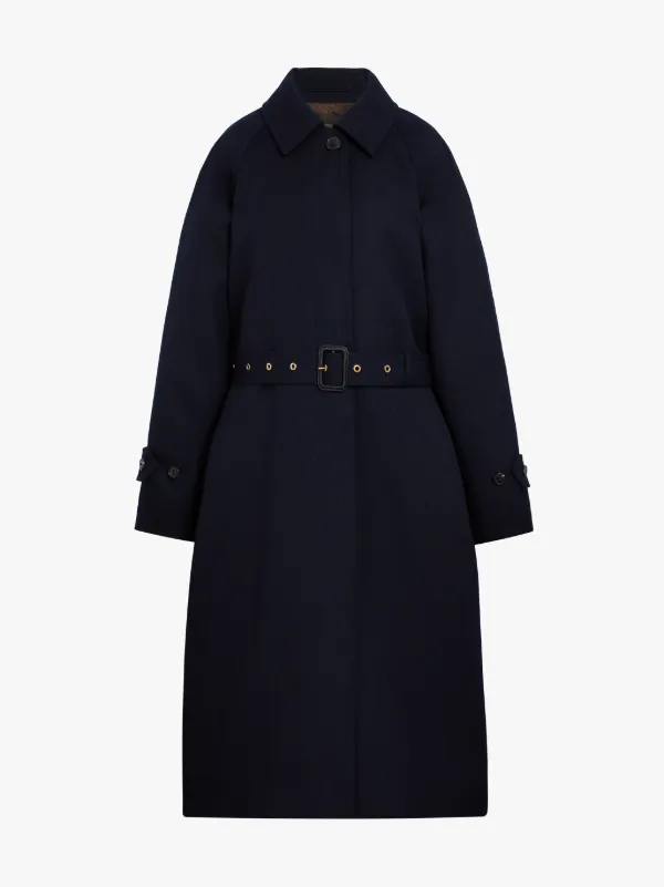 BRORA Navy Virgin Wool Single Breasted Trench Coat | LM-097F